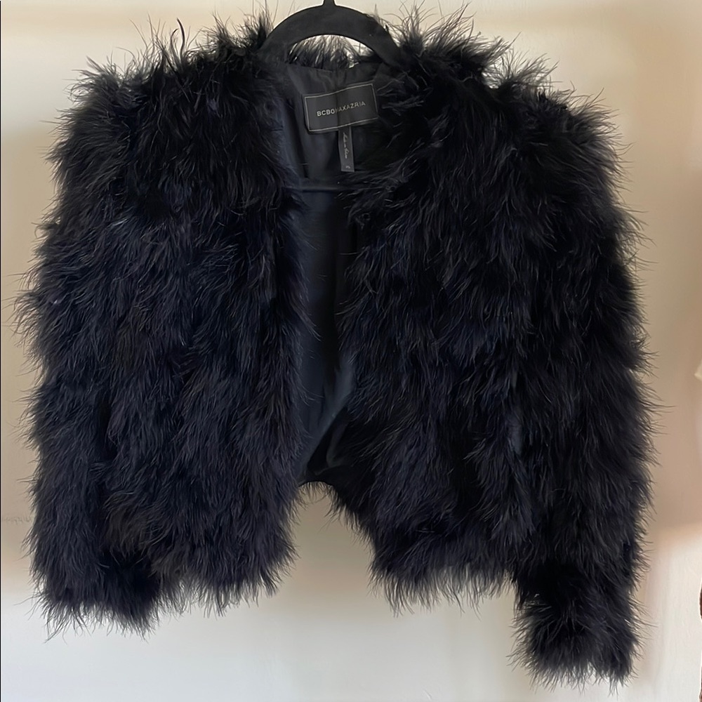 BCBGMaxAzria Black Teddy Jacket Faux Fur Cropped